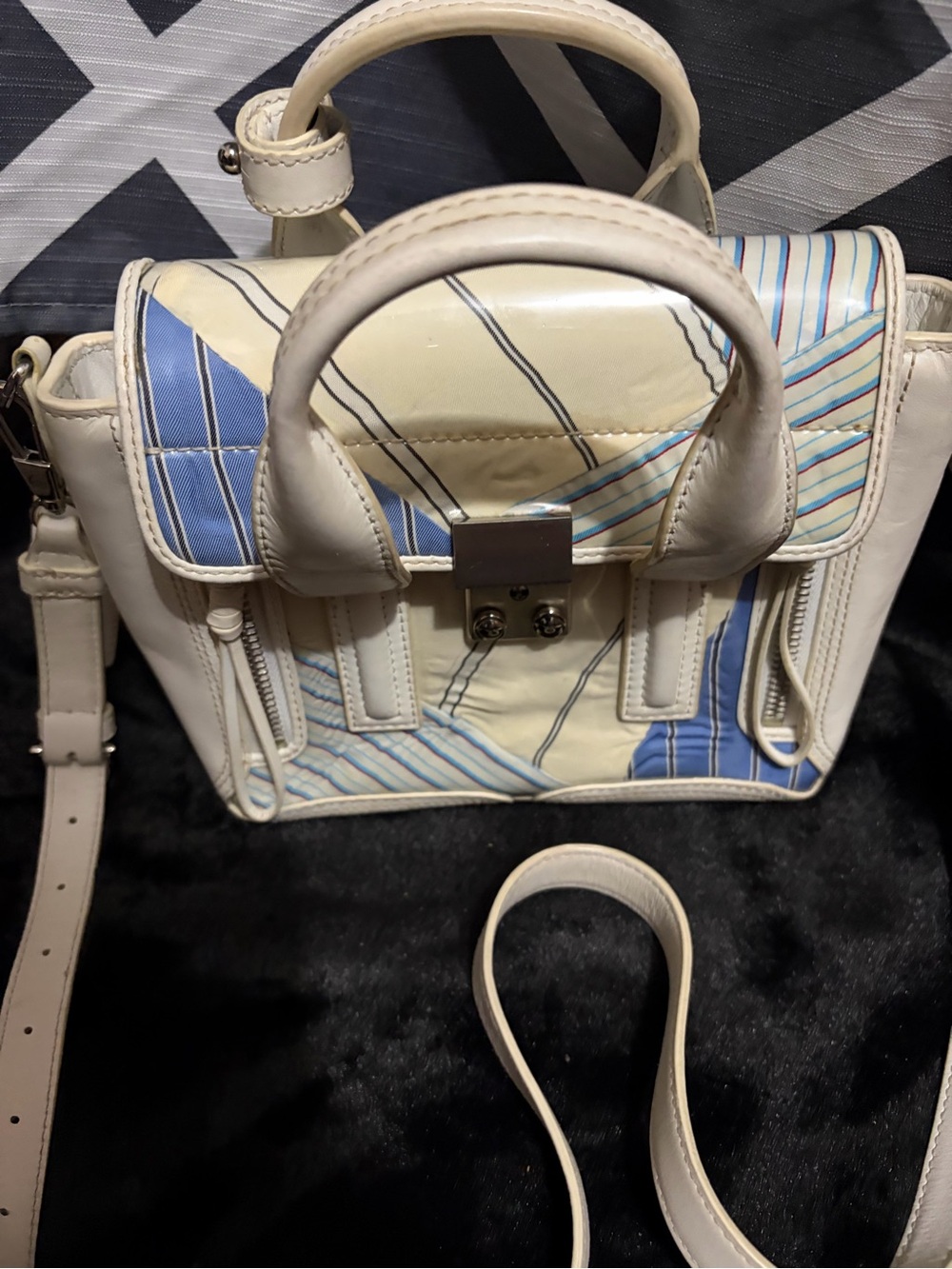 Phillip Lim Striped Shirting Cotton, PVC & Leather Pashli Mini Satchel Bag - Picture 4 of 12